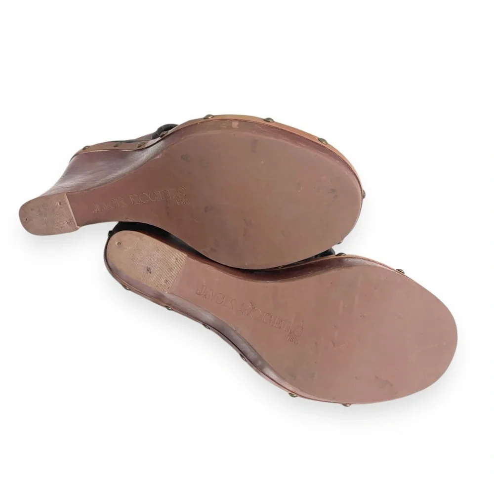 JACK ROGERS Marbella Wooden Wedge Whipstitched Leather Sandals